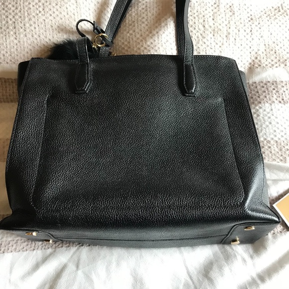 Michael Kors Black Leather Purse Tote with Fur Pom Pom - Picture 8 of 10